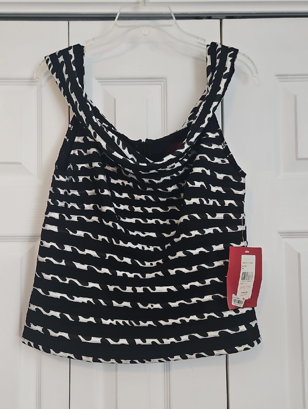JS Collections Black & White Striped Cowl Neck Off The Shoulder Top Zipper Back